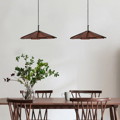Traditional Japanese Umbrella Iron Wooden LED Pendant Light For Living Room