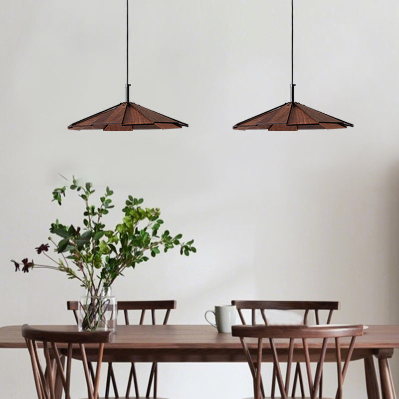 Traditional Japanese Umbrella Iron Wooden LED Pendant Light For Living Room