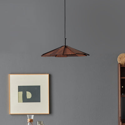 Traditional Japanese Umbrella Iron Wooden LED Pendant Light For Living Room