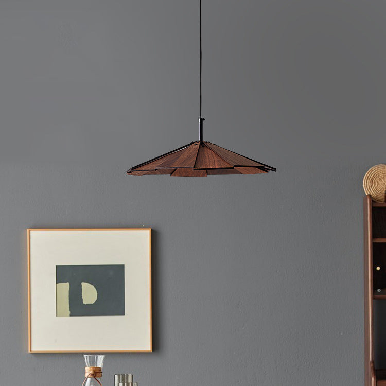 Traditional Japanese Umbrella Iron Wooden LED Pendant Light For Living Room