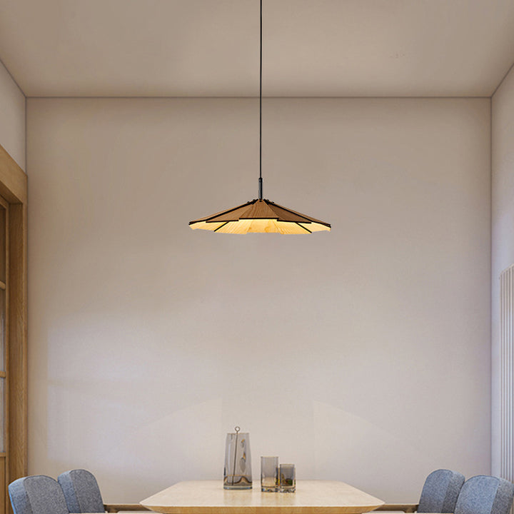 Lámpara colgante LED de hierro y madera con paraguas japonés tradicional para sala de estar 