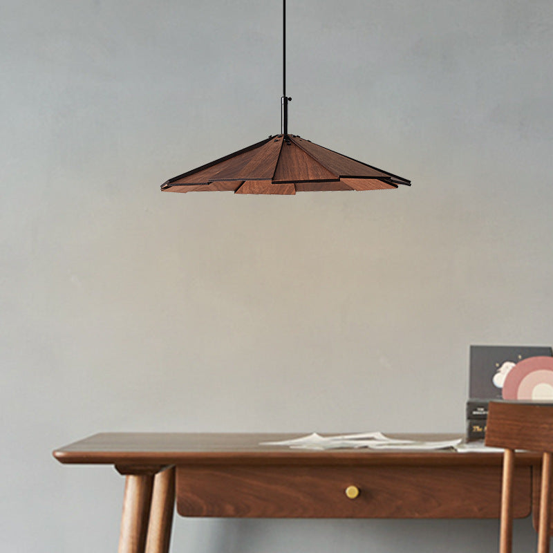 Traditional Japanese Umbrella Iron Wooden LED Pendant Light For Living Room