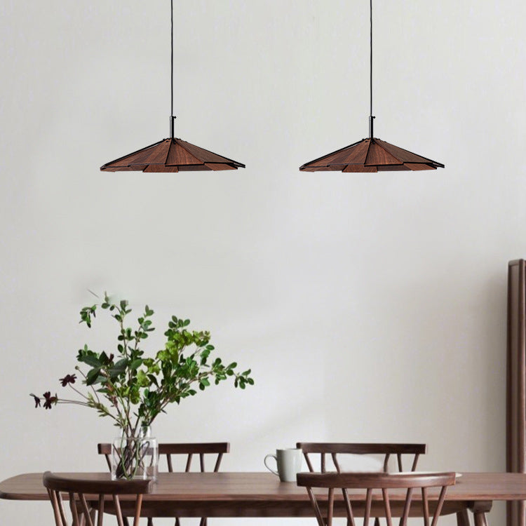 Traditional Japanese Umbrella Iron Wooden LED Pendant Light For Living Room