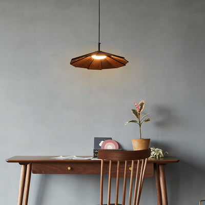 Traditional Japanese Umbrella Iron Wooden LED Pendant Light For Living Room