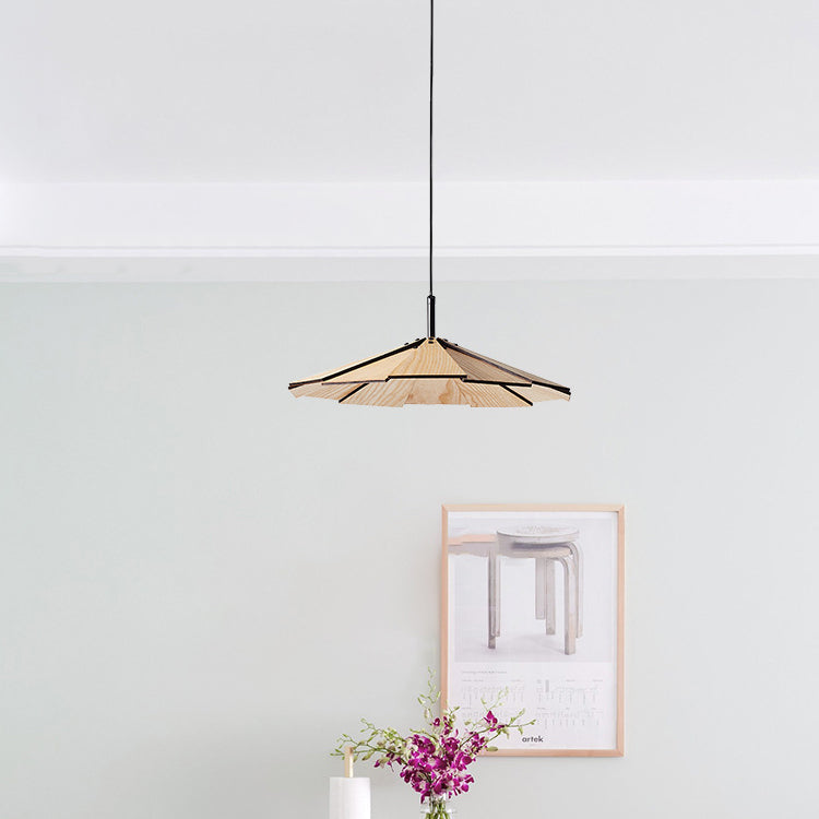 Traditional Japanese Umbrella Iron Wooden LED Pendant Light For Living Room