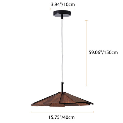 Traditional Japanese Umbrella Iron Wooden LED Pendant Light For Living Room