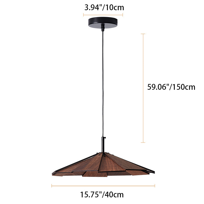 Traditional Japanese Umbrella Iron Wooden LED Pendant Light For Living Room