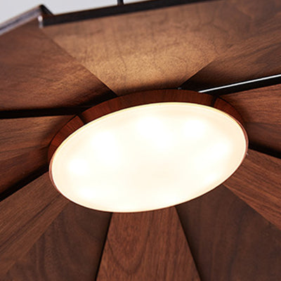 Traditional Japanese Umbrella Iron Wooden LED Pendant Light For Living Room