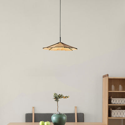 Traditional Japanese Umbrella Iron Wooden LED Pendant Light For Living Room