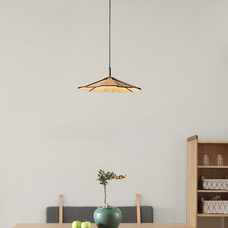 Traditional Japanese Umbrella Iron Wooden LED Pendant Light For Living Room