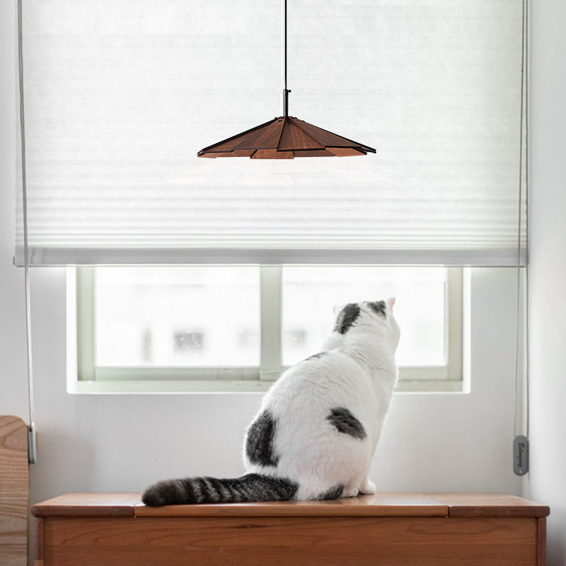 Traditional Japanese Umbrella Iron Wooden LED Pendant Light For Living Room