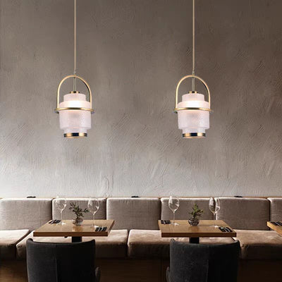 Modern Luxury Cylinder Arc Iron Glass 1-Light Pendant Light For Living Room