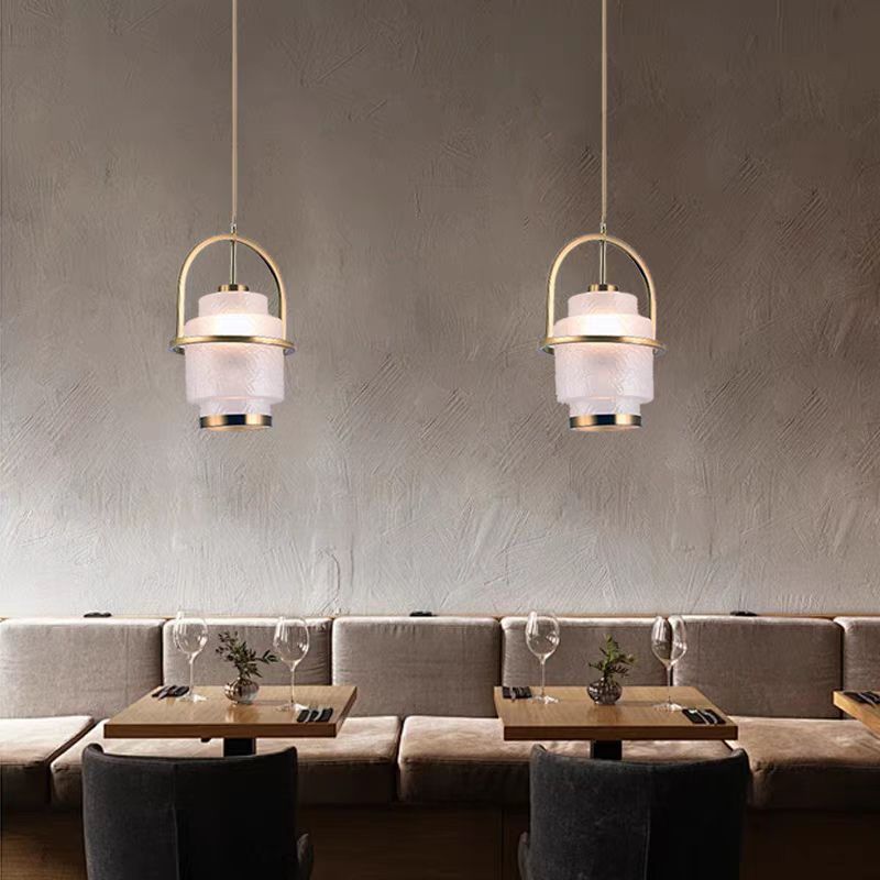 Modern Luxury Cylinder Arc Iron Glass 1-Light Pendant Light For Living Room