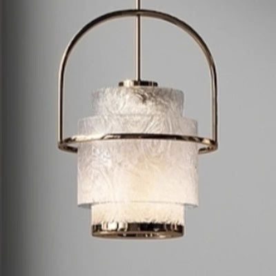 Modern Luxury Cylinder Arc Iron Glass 1-Light Pendant Light For Living Room