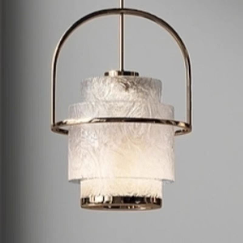 Modern Luxury Cylinder Arc Iron Glass 1-Light Pendant Light For Living Room