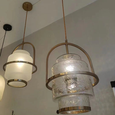 Modern Luxury Cylinder Arc Iron Glass 1-Light Pendant Light For Living Room