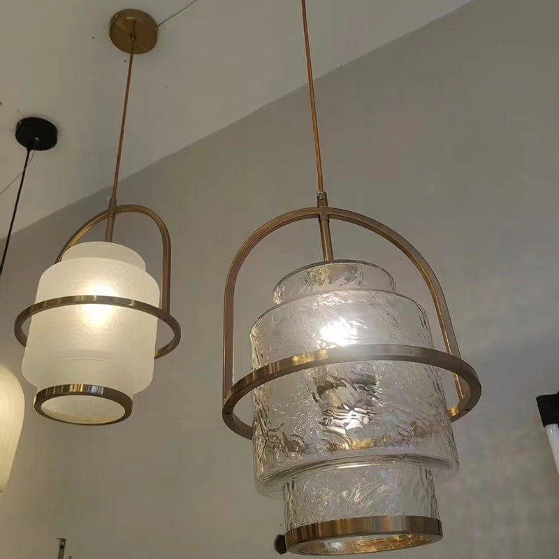 Modern Luxury Cylinder Arc Iron Glass 1-Light Pendant Light For Living Room
