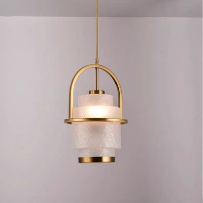 Modern Luxury Cylinder Arc Iron Glass 1-Light Pendant Light For Living Room