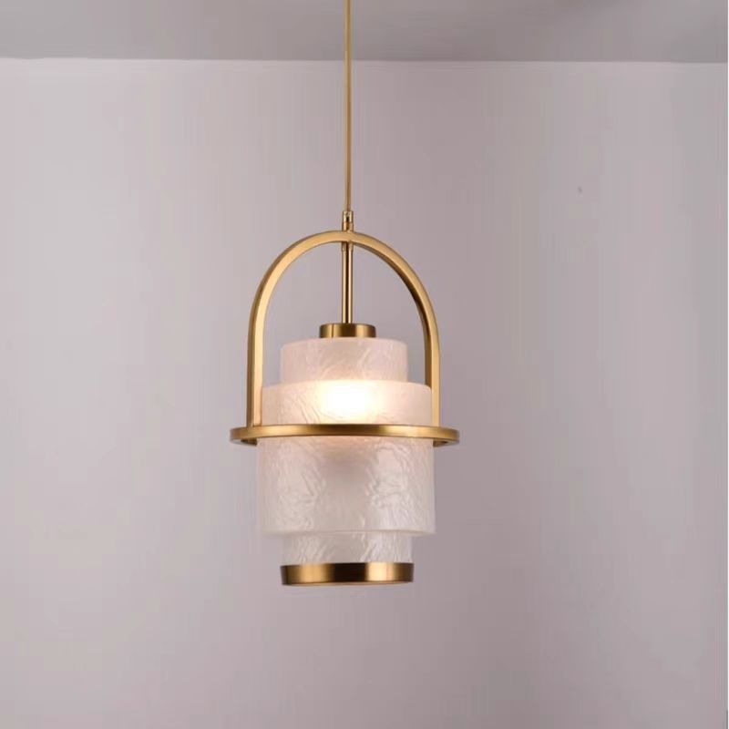 Modern Luxury Cylinder Arc Iron Glass 1-Light Pendant Light For Living Room