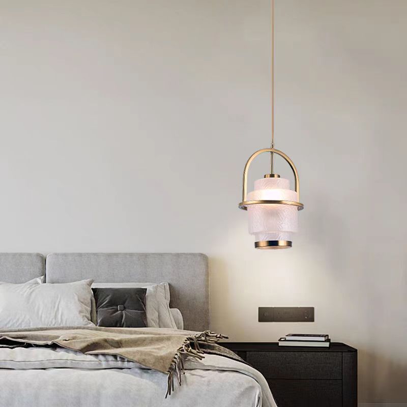 Modern Luxury Cylinder Arc Iron Glass 1-Light Pendant Light For Living Room