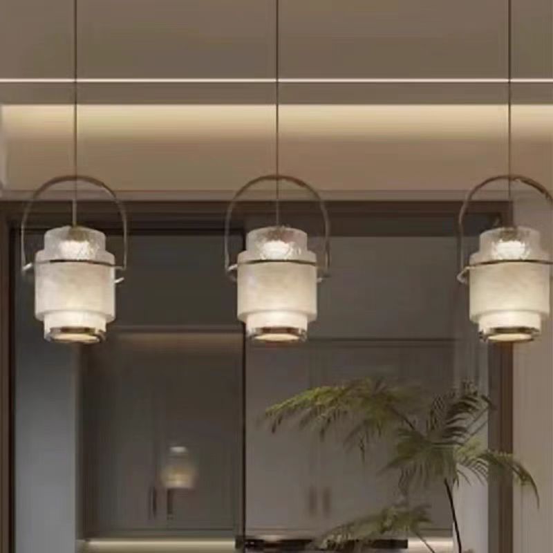 Modern Luxury Cylinder Arc Iron Glass 1-Light Pendant Light For Living Room