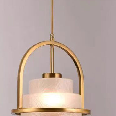 Modern Luxury Cylinder Arc Iron Glass 1-Light Pendant Light For Living Room