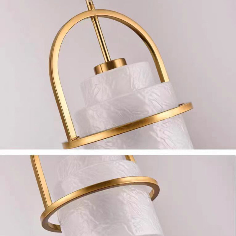 Modern Luxury Cylinder Arc Iron Glass 1-Light Pendant Light For Living Room