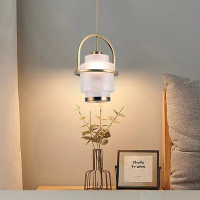 Modern Luxury Cylinder Arc Iron Glass 1-Light Pendant Light For Living Room