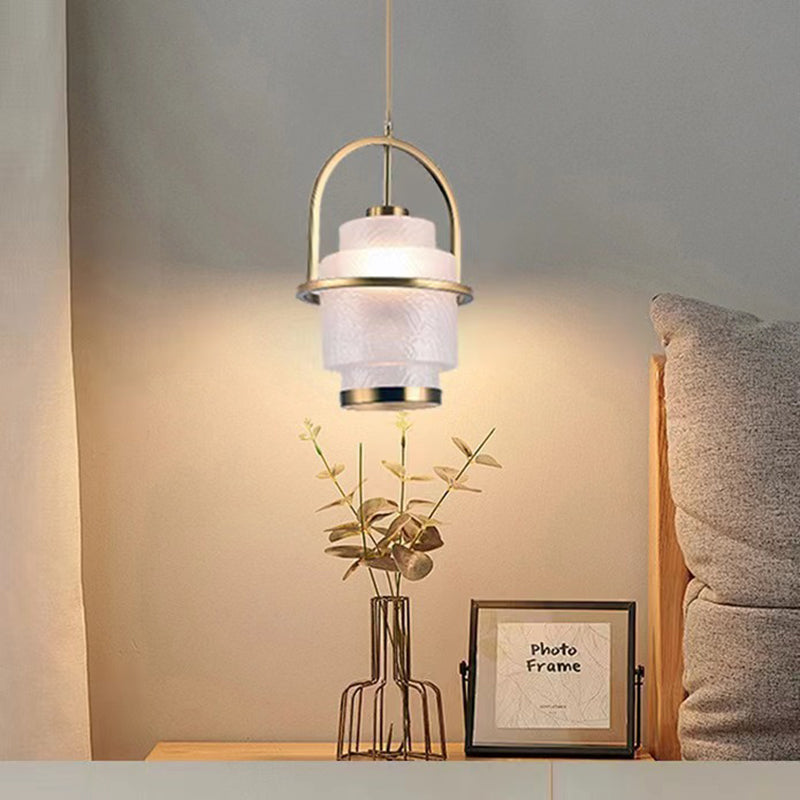Modern Luxury Cylinder Arc Iron Glass 1-Light Pendant Light For Living Room