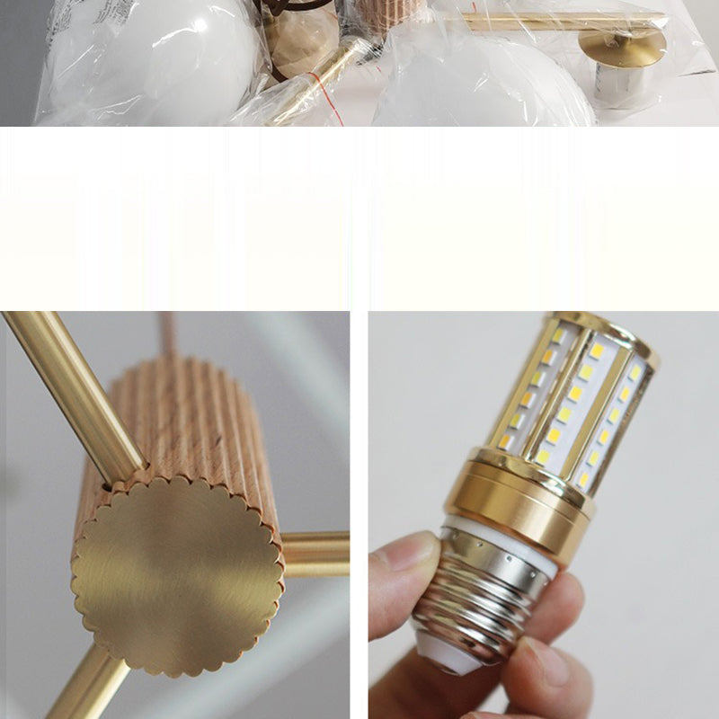 Zeitgenössischer skandinavischer Zylinder- und Kugel-Armleuchter aus Eisen, Eichenholz und Glas, 3/5-flammig, für das Wohnzimmer 