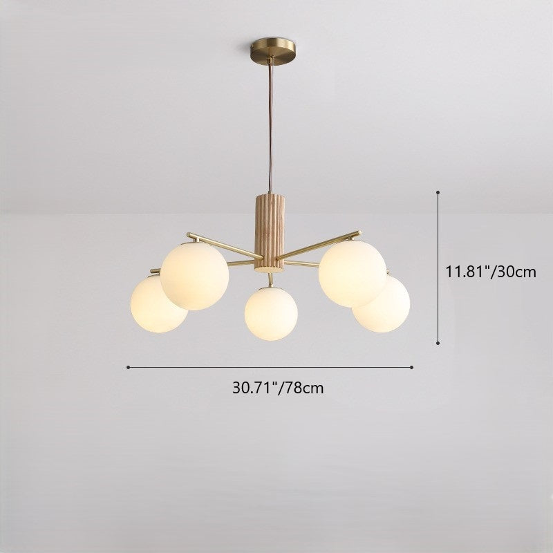 Zeitgenössischer skandinavischer Zylinder- und Kugel-Armleuchter aus Eisen, Eichenholz und Glas, 3/5-flammig, für das Wohnzimmer 