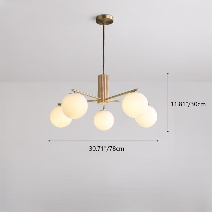 Zeitgenössischer skandinavischer Zylinder- und Kugel-Armleuchter aus Eisen, Eichenholz und Glas, 3/5-flammig, für das Wohnzimmer 