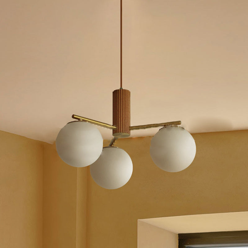 Zeitgenössischer skandinavischer Zylinder- und Kugel-Armleuchter aus Eisen, Eichenholz und Glas, 3/5-flammig, für das Wohnzimmer 