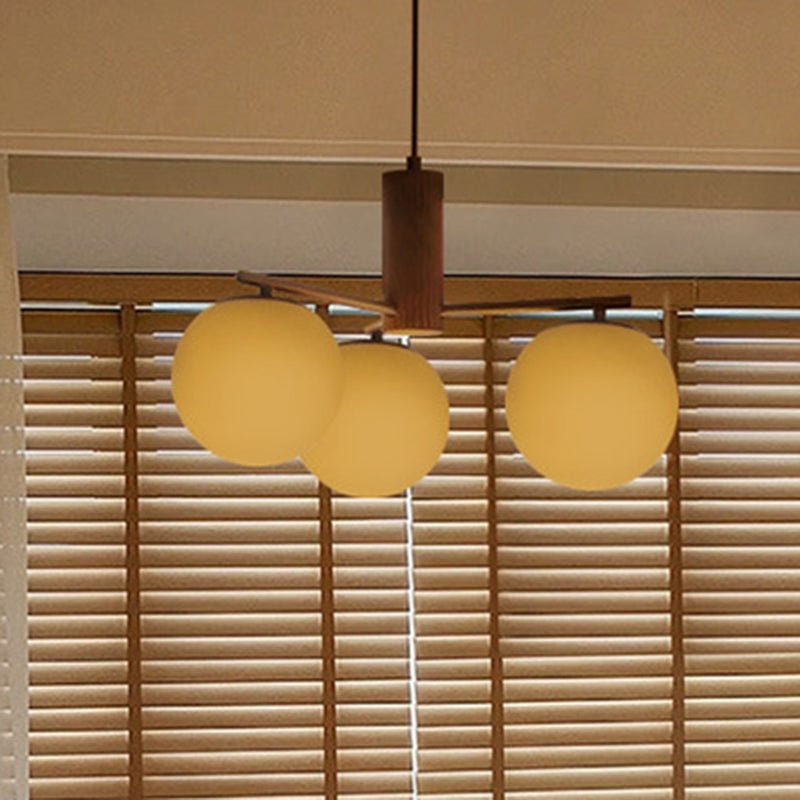 Zeitgenössischer skandinavischer Zylinder- und Kugel-Armleuchter aus Eisen, Eichenholz und Glas, 3/5-flammig, für das Wohnzimmer 