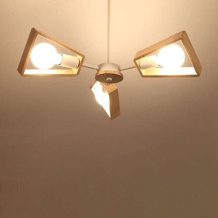 Contemporary Scandinavian Trapezoidal Branch Disc Base Iron Wood 3/5/6/8 Chandelier For Living Room