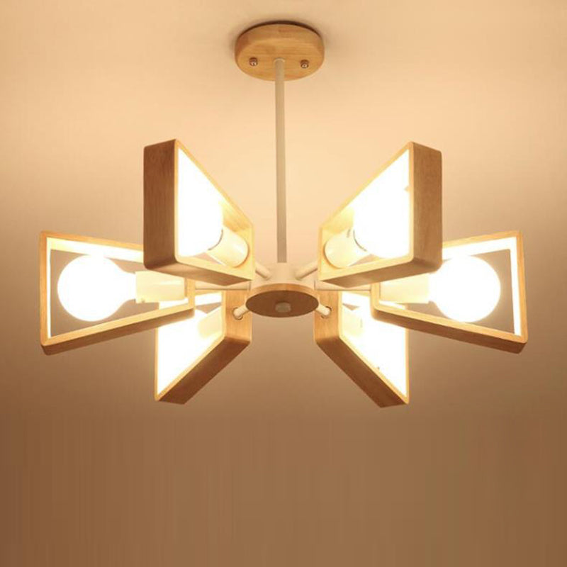 Contemporary Scandinavian Trapezoidal Branch Disc Base Iron Wood 3/5/6/8 Chandelier For Living Room