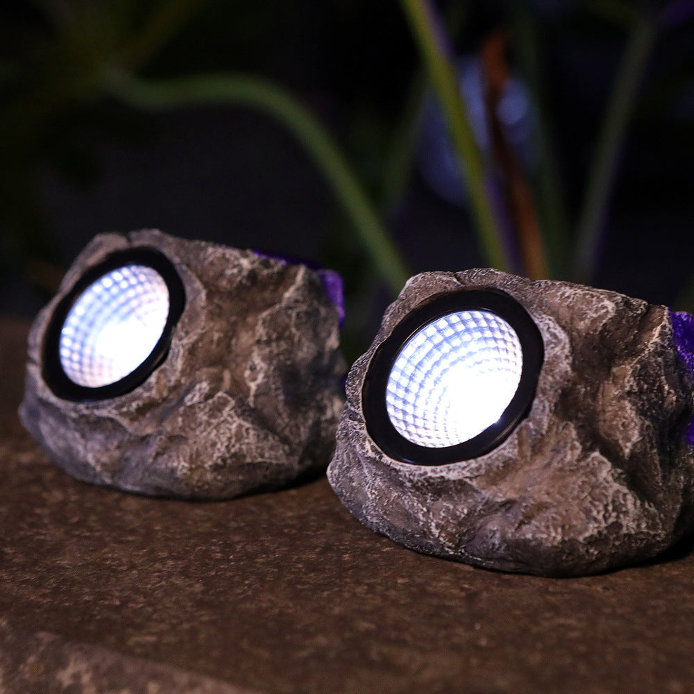 Contemporary Creative Solar Waterproof Faux Stone Round Resin Plastic LED Outdoor Landscape Light For Garden