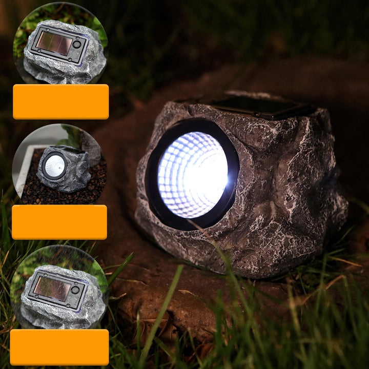Contemporary Creative Solar Waterproof Faux Stone Round Resin Plastic LED Outdoor Landscape Light For Garden