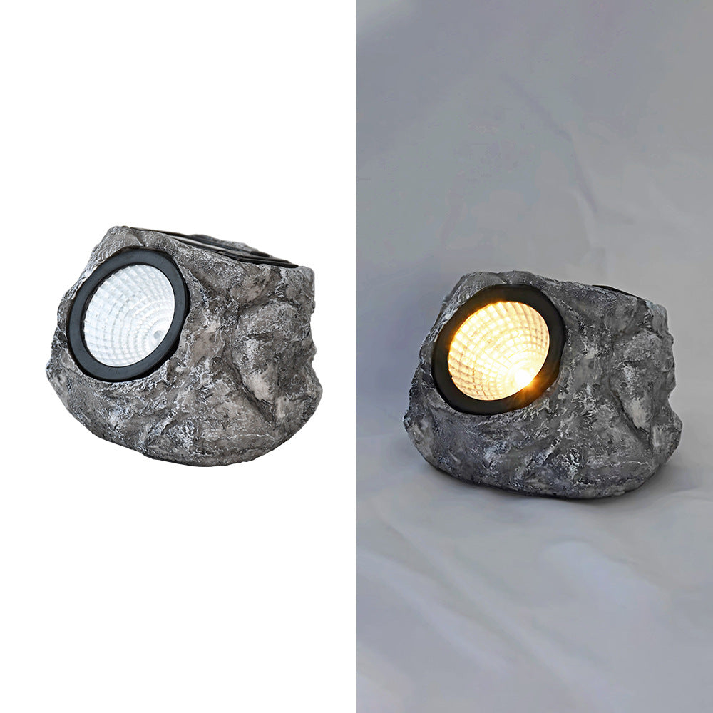 Contemporary Creative Solar Waterproof Faux Stone Round Resin Plastic LED Outdoor Landscape Light For Garden