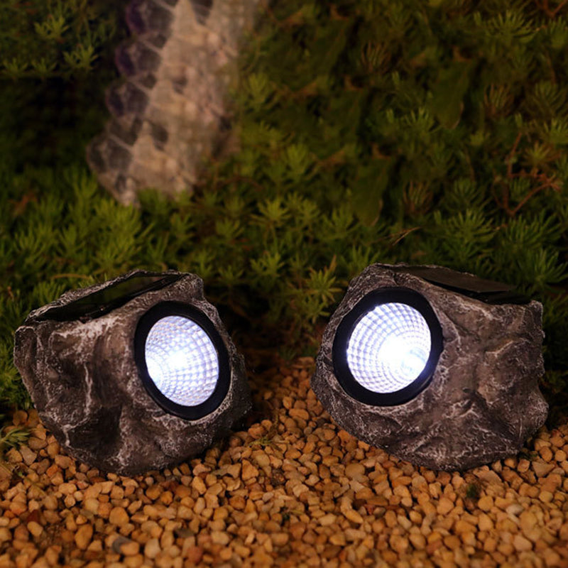 Contemporary Creative Solar Waterproof Faux Stone Round Resin Plastic LED Outdoor Landscape Light For Garden