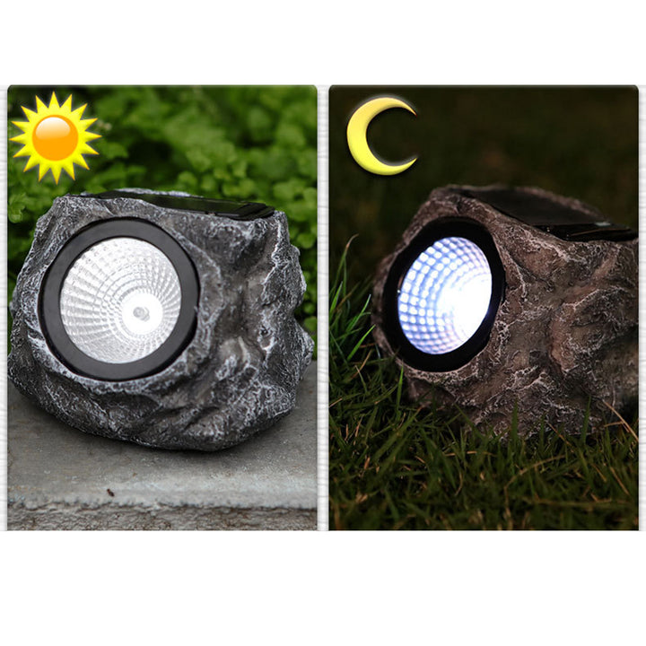 Contemporary Creative Solar Waterproof Faux Stone Round Resin Plastic LED Outdoor Landscape Light For Garden