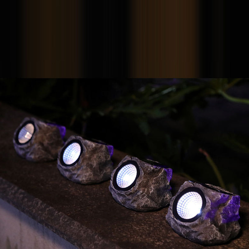 Contemporary Creative Solar Waterproof Faux Stone Round Resin Plastic LED Outdoor Landscape Light For Garden