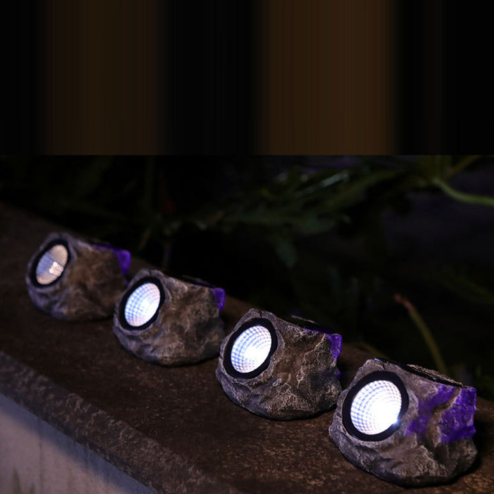 Contemporary Creative Solar Waterproof Faux Stone Round Resin Plastic LED Outdoor Landscape Light For Garden