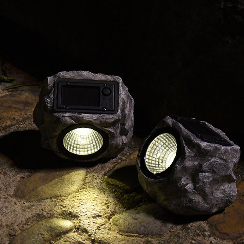 Contemporary Creative Solar Waterproof Faux Stone Round Resin Plastic LED Outdoor Landscape Light For Garden