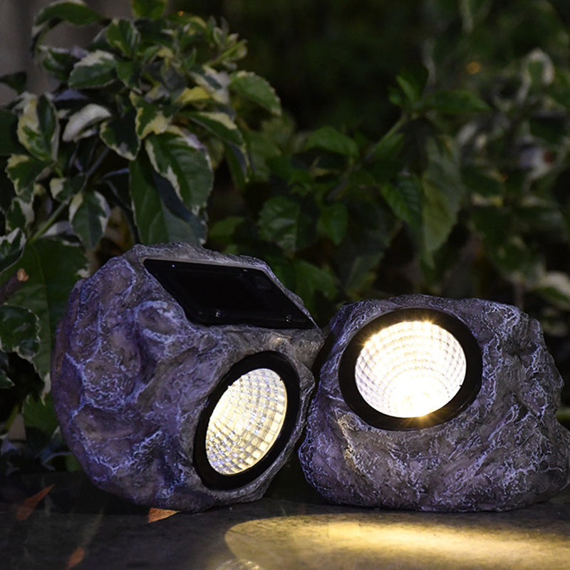 Contemporary Creative Solar Waterproof Faux Stone Round Resin Plastic LED Outdoor Landscape Light For Garden