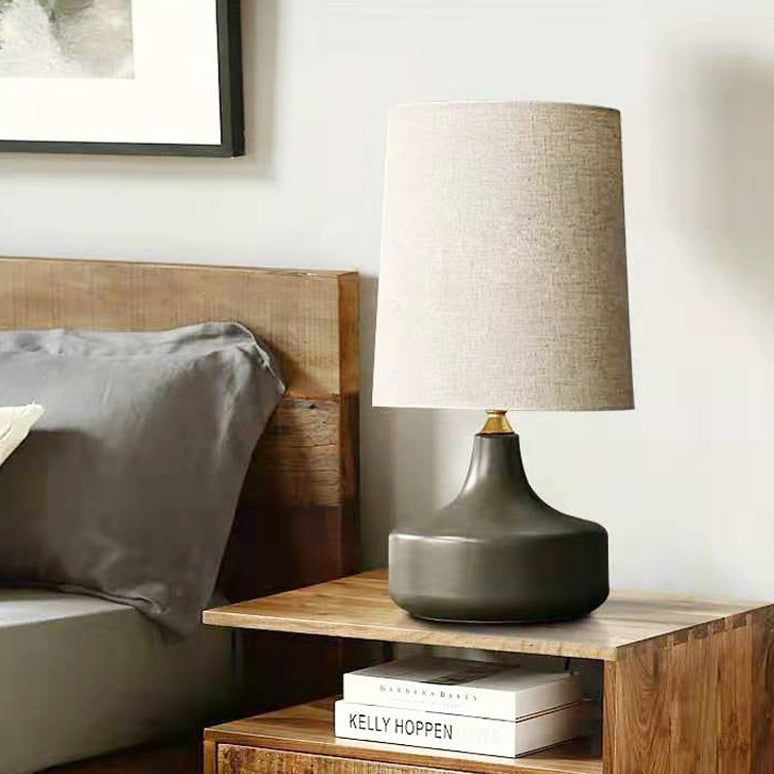 Lampe de table 1 lumière en céramique et métal pour chambre à coucher, table ronde cylindrique scandinave contemporaine 