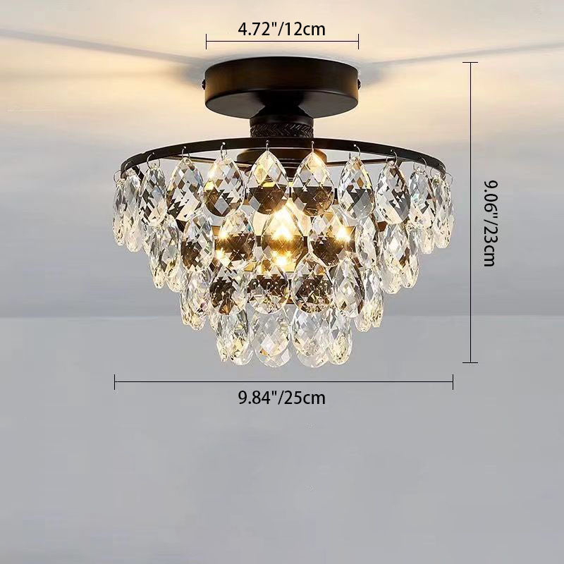 Lustre semi-encastré moderne de luxe en forme de cône rond avec cristaux et 1 lumière pour salon 