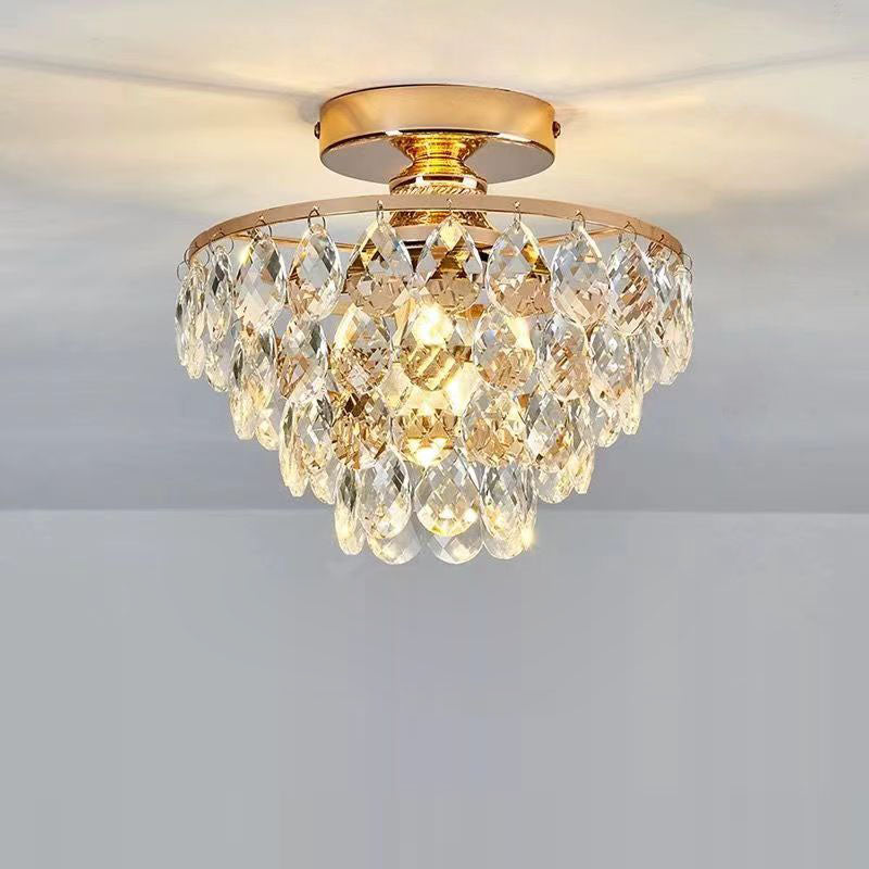 Lustre semi-encastré moderne de luxe en forme de cône rond avec cristaux et 1 lumière pour salon 