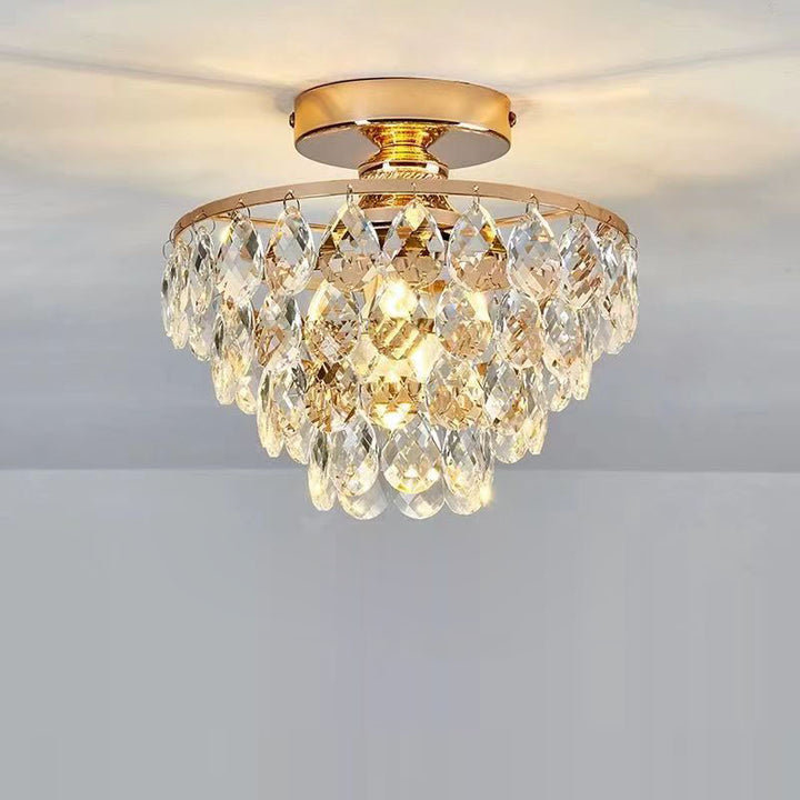 Lustre semi-encastré moderne de luxe en forme de cône rond avec cristaux et 1 lumière pour salon 