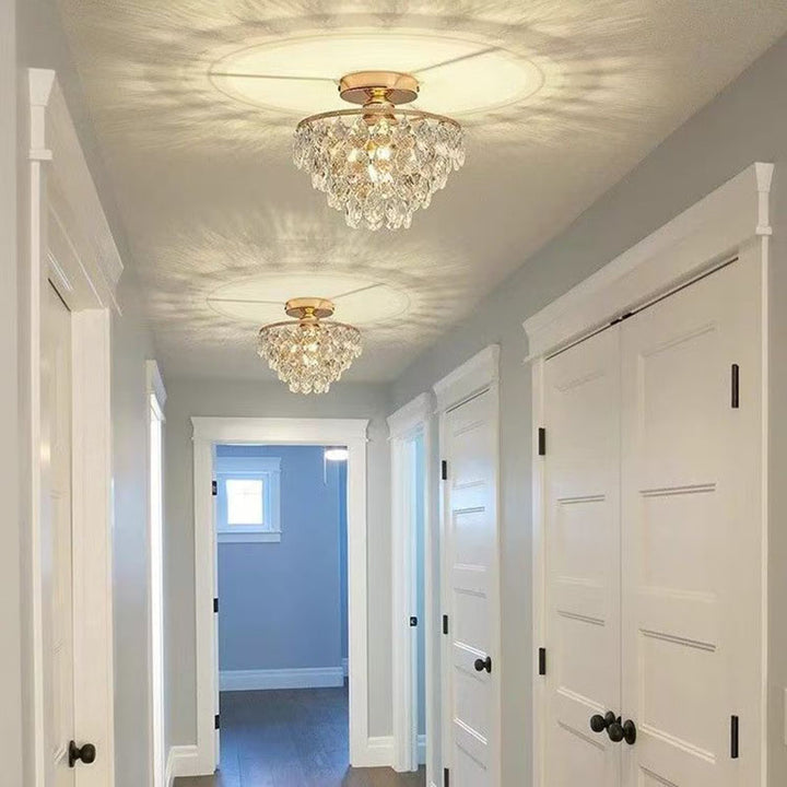 Lustre semi-encastré moderne de luxe en forme de cône rond avec cristaux et 1 lumière pour salon 